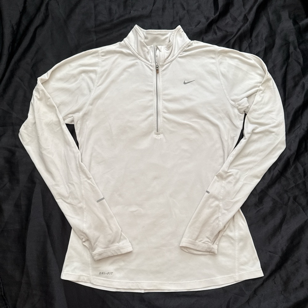 Nike White Long Sleeve Dri-FIT 1/4 zip
